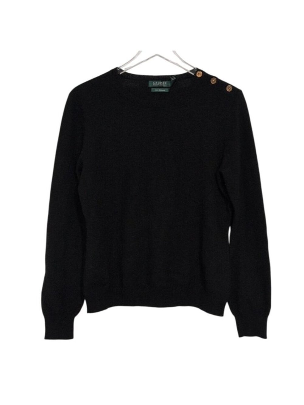 Lauren Ralph Lauren 100% Cashmere Sweater Womens Size XL Black Button Detail